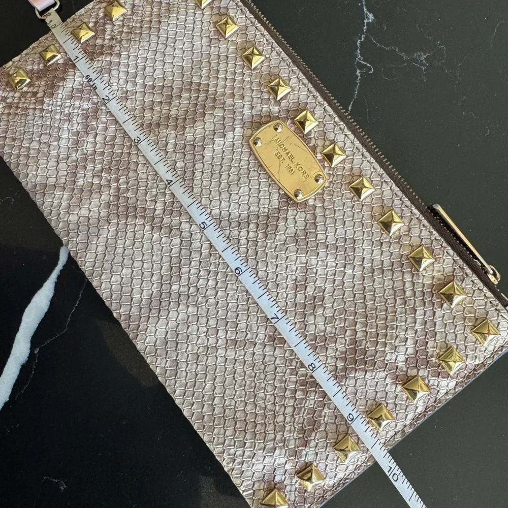 Michael‎ Kors Gold Studded Textured Clutch